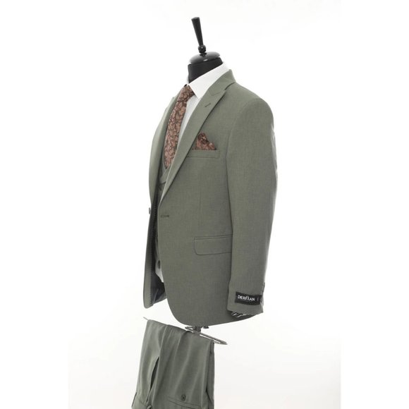 Derman Green Patterned Fabric Luxury Suit 3 Pieces - Picture 4 of 6